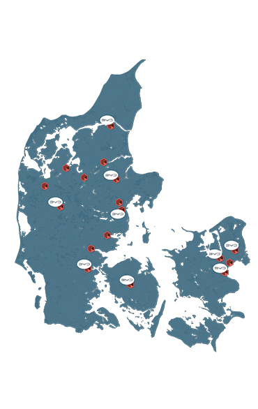 Kort med BYD lokationer hos Skorstensgaard
